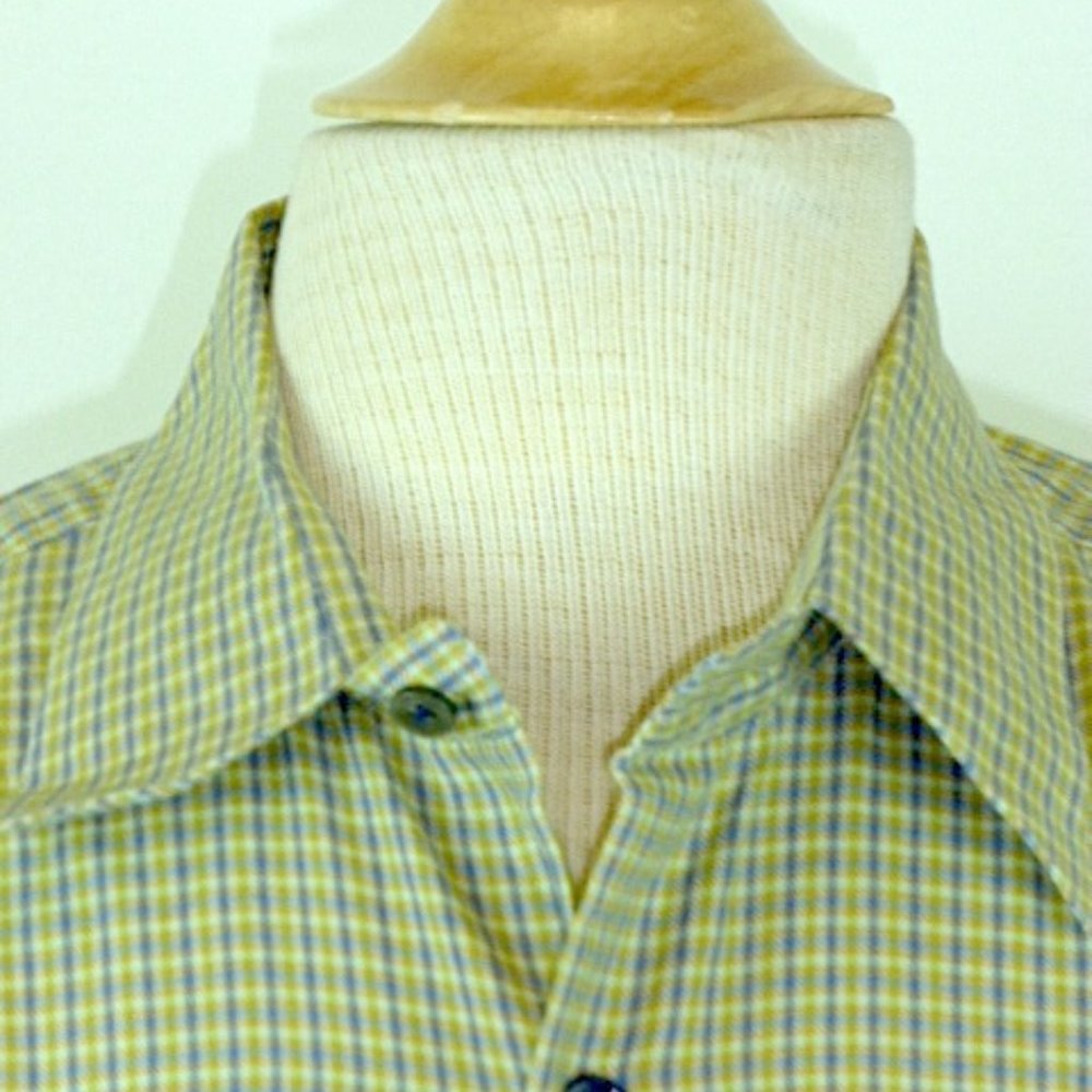 Gene Meyer Italy blue green check woven shirt L